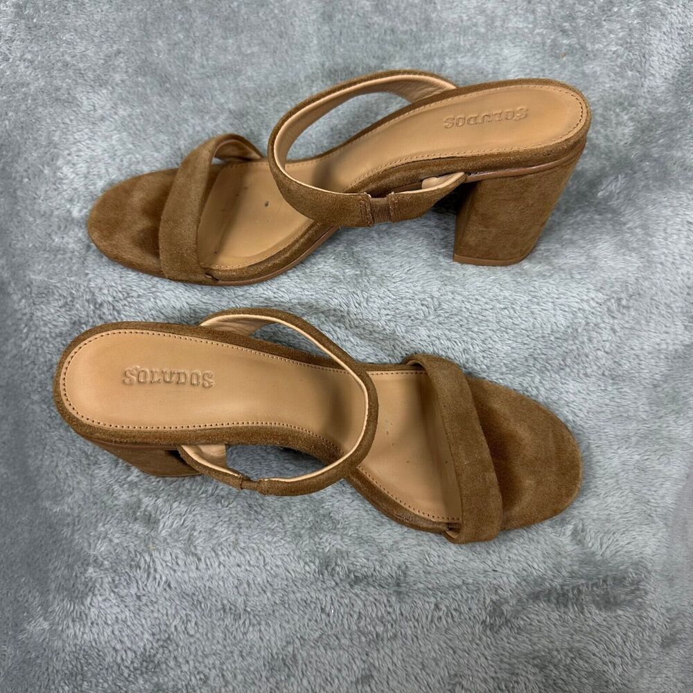 Soludos Block Heel Suede Sandals Womens 8.5 Tan Brown‎ Good Mule Two Strap - Picture 2 of 5
